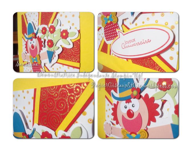 Punch art Clown Stampin'up acrte anniversaire birthday card details
