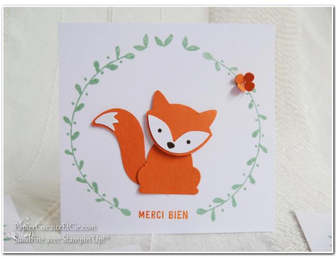 Foxy friends carte remerciements thank you stampin up merci papierciseauxetcie