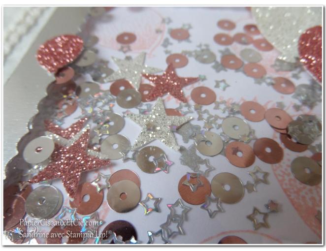 PapierCiseauxEtCie Stampin Up Sandrine Shaker card Anniversaire Birthday détail 2 sequins