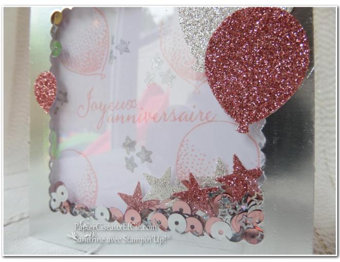 PapierCiseauxEtCie Stampin Up Sandrine Shaker card Anniversaire Birthday détail sequins